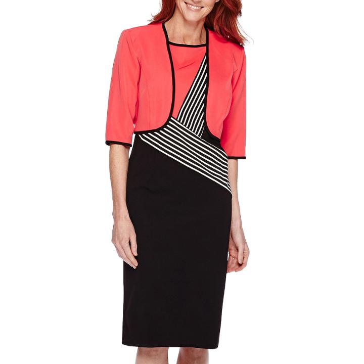 Maya Brooke 3/4-sleeve Color Block Jacket Dress