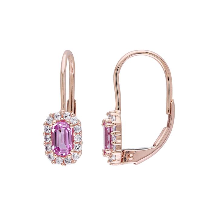 Genuine Pink And White Sapphire Halo Leverback Drop Earrings