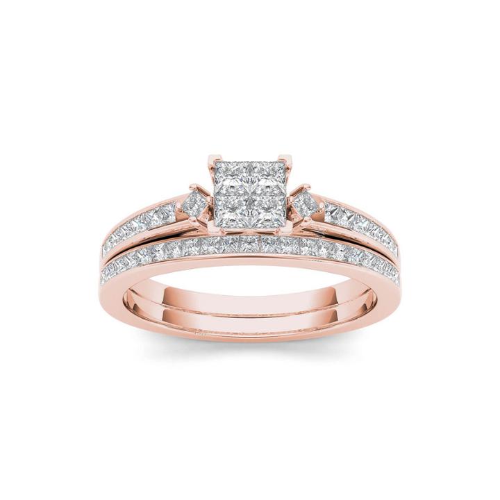 3/4 Ct. T.w. Diamond 14k Rose Gold Bridal Ring Set