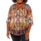 Unity World Wear 3/4 Sleeve Scoop Neck Knit Abstract Blouse-plus