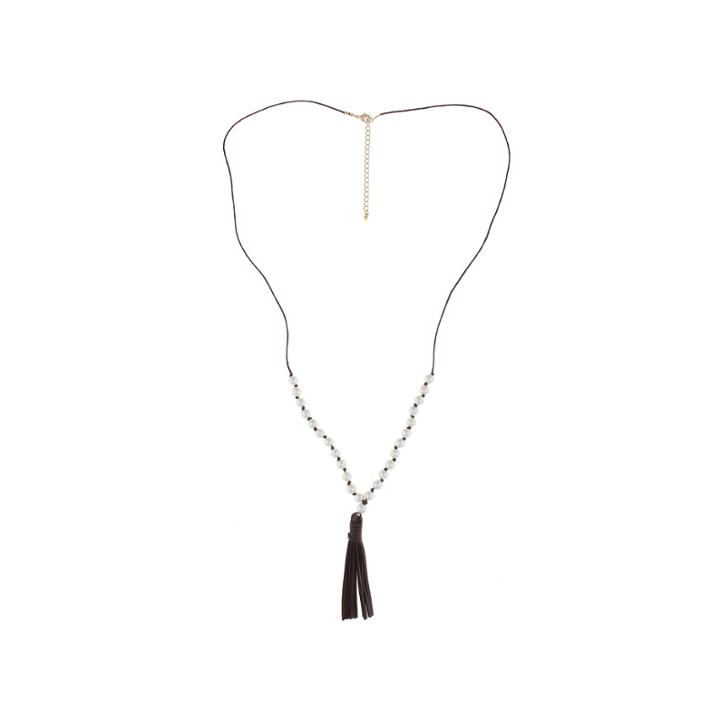 Decree Simulated Pearl Gold-tone Leather Tassel Necklace