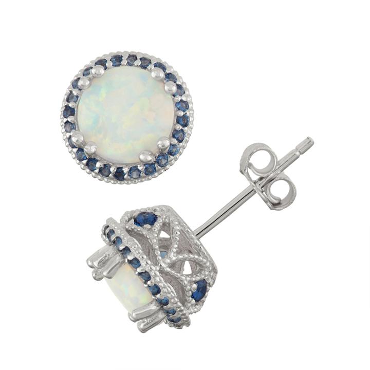Round White Opal Sterling Silver Stud Earrings