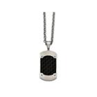 Mens Stainless Steel & Black Leather Dog Tag Pendant