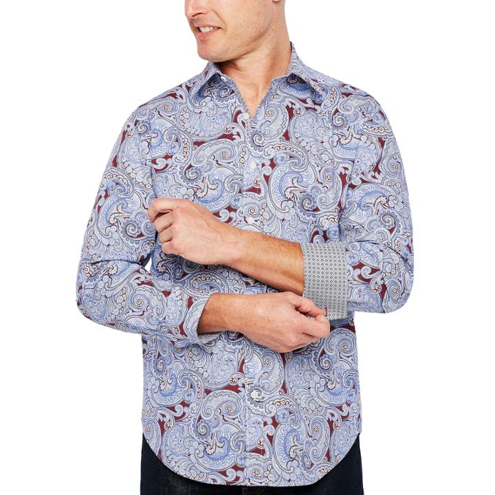 Society Of Threads Long Sleeve Paisley Button-front Shirt