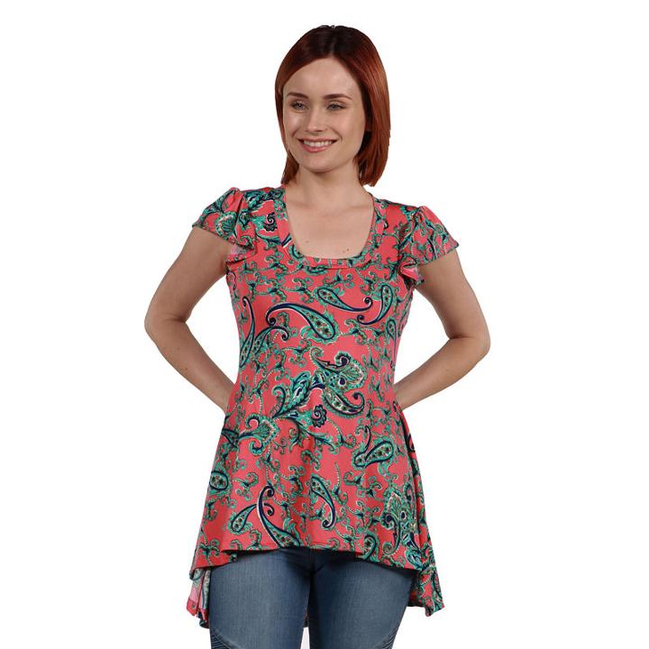 24seven Comfort Apparel Scout Hi Lo Pink Print Tunic Top