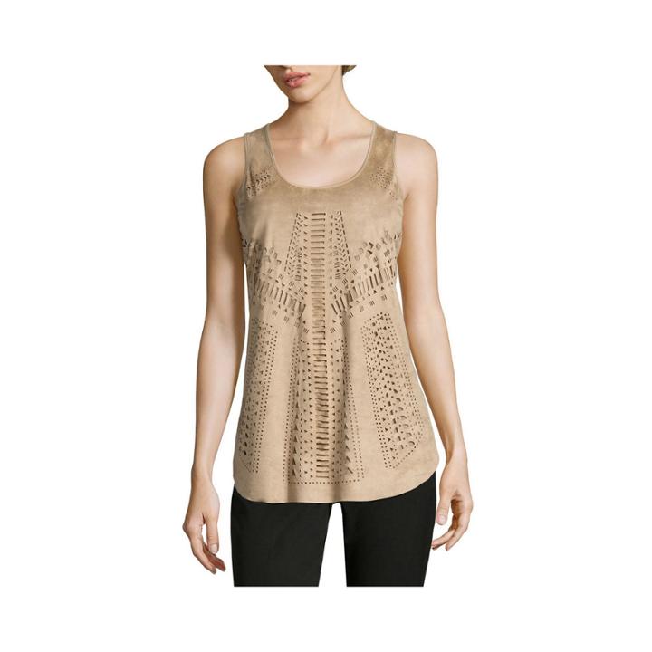 Worthington Sleeveless Faux-suede Burnout Top