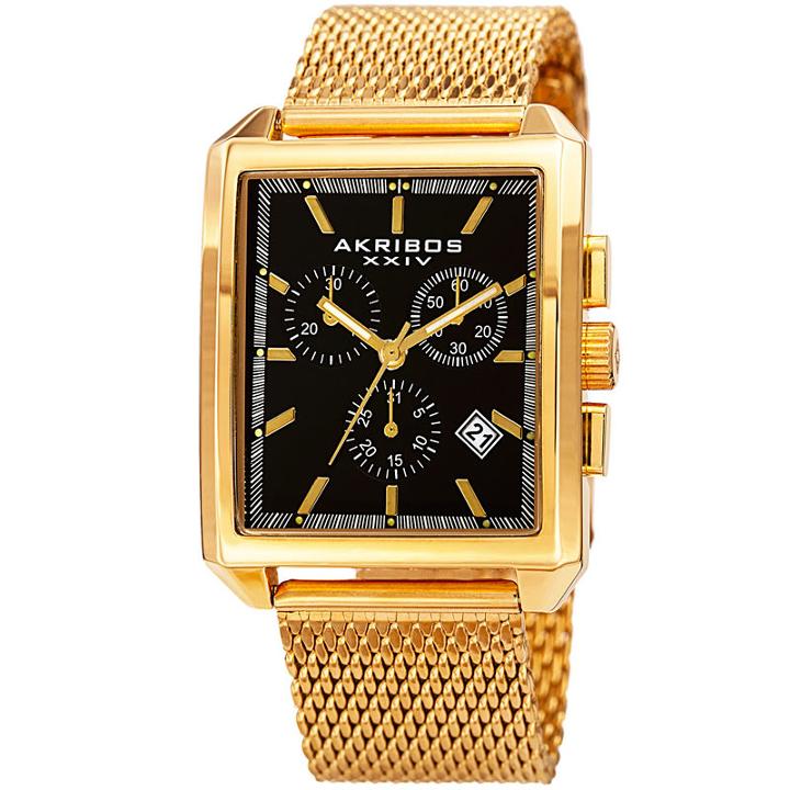 Akribos Xxiv Mens Gold Tone Strap Watch-a-918ygb