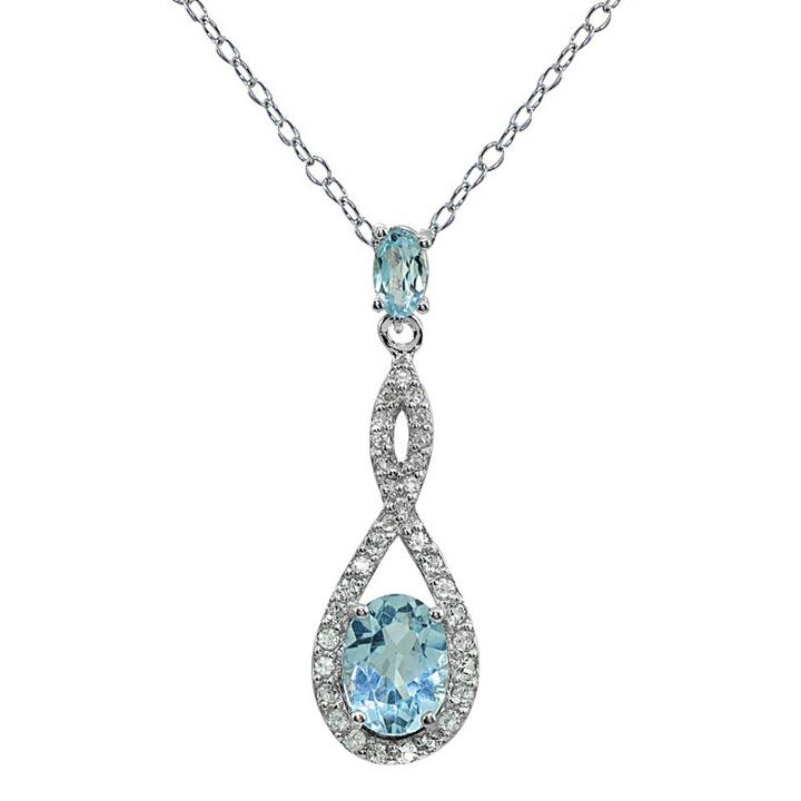 Womens Blue Topaz Sterling Silver Oval Pendant Necklace