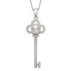 Womens White Cultured Freshwater Pearls Keys Pendant Necklace