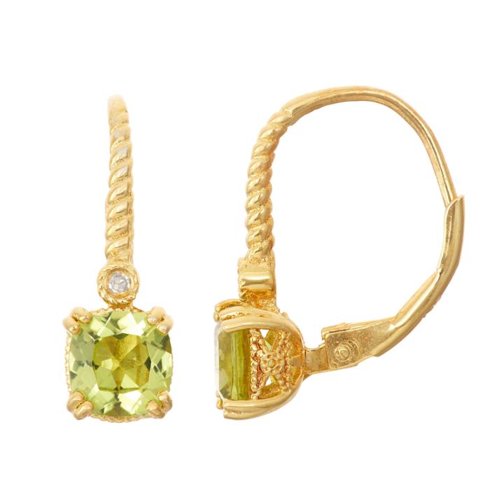 Genuine Peridot Diamond Accent 14k Gold Over Silver Leverback Earrings