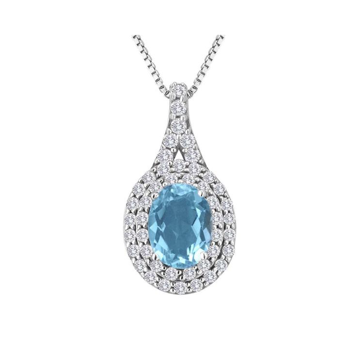 Genuine Blue Topaz And Lab-created White Sapphire Sterling Silver Halo Pendant Necklace