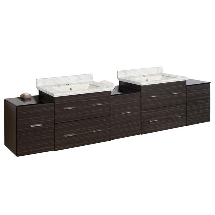 88.5-in. W Wall Mount Dawn Grey Vanity Set For 1 Hole Drilling Bianca Carara Top Biscuit Um Sink