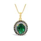 Lab-created Emerald And Diamond Oval Pendant Necklace