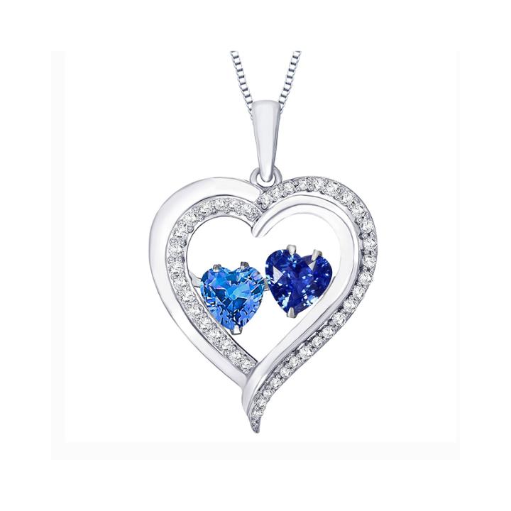 Love In Motion&trade; Lab-created Blue And White Sapphire Sterling Silver Double Heart Pendant Necklace