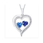 Love In Motion&trade; Lab-created Blue And White Sapphire Sterling Silver Double Heart Pendant Necklace