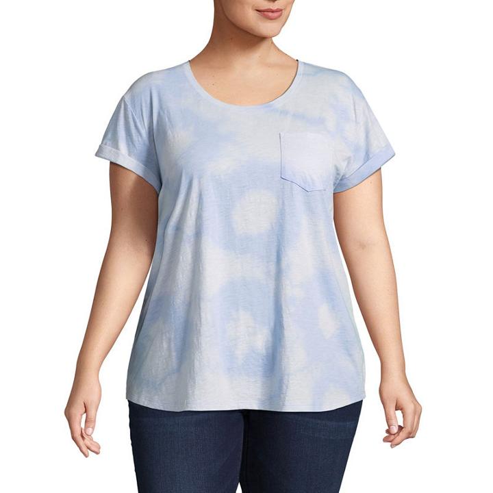 A.n.a Short Sleeve Scoop Neck Cloudy Wash T-shirt-womens Plus