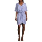 Belle + Sky Elbow Sleeve Stripe Wrap Dress