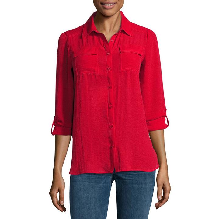 A.n.a 3/4 Sleeve Button-front Shirt - Tall
