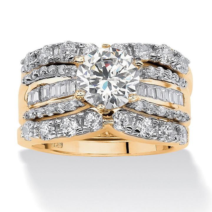Diamonart Womens 5 1/2 Ct. T.w. White Cubic Zirconia 18k Gold Over Silver Bridal Set