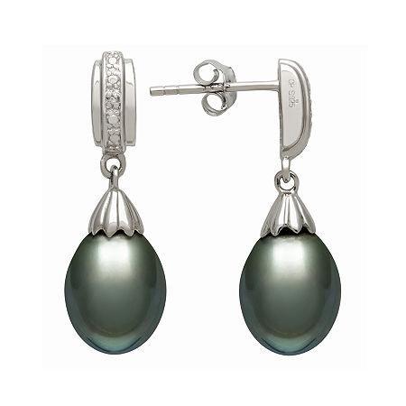 Genuine Tahitian Pearl And Diamond-accent Sterling Silver Drop Earrings