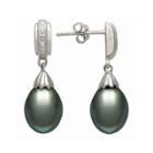 Genuine Tahitian Pearl And Diamond-accent Sterling Silver Drop Earrings