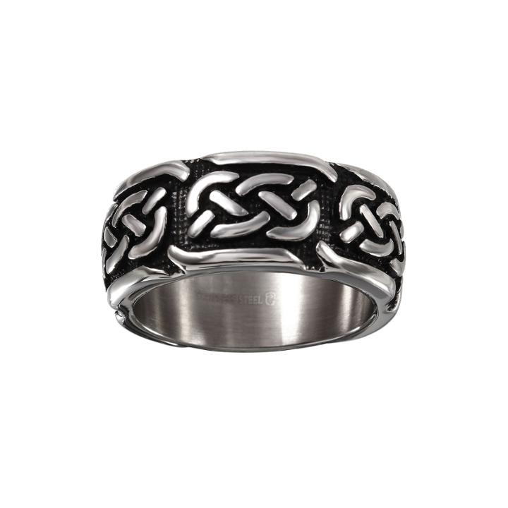 Mens 10mm Gray Stainless Steel Celtic Wedding Band