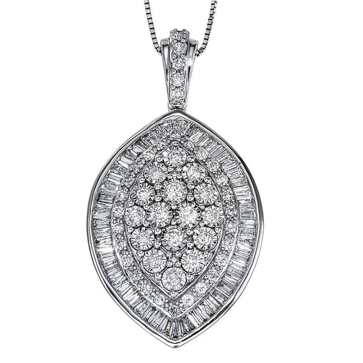 Womens 1 Ct. T.w. Genuine White Diamond 10k White Gold Pendant Necklace
