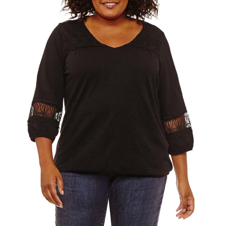 St. John's Bay 3/4 Sleeve V Neck Knit Blouse-plus
