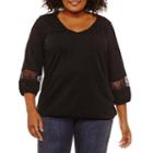 St. John's Bay 3/4 Sleeve V Neck Knit Blouse-plus