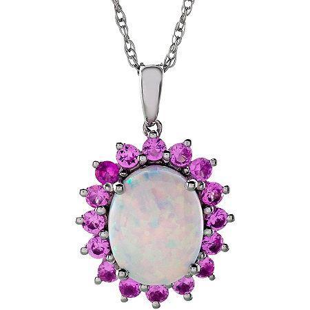 Sterling Silver Lab-created Opal & Pink Sapphire Pendant Necklace