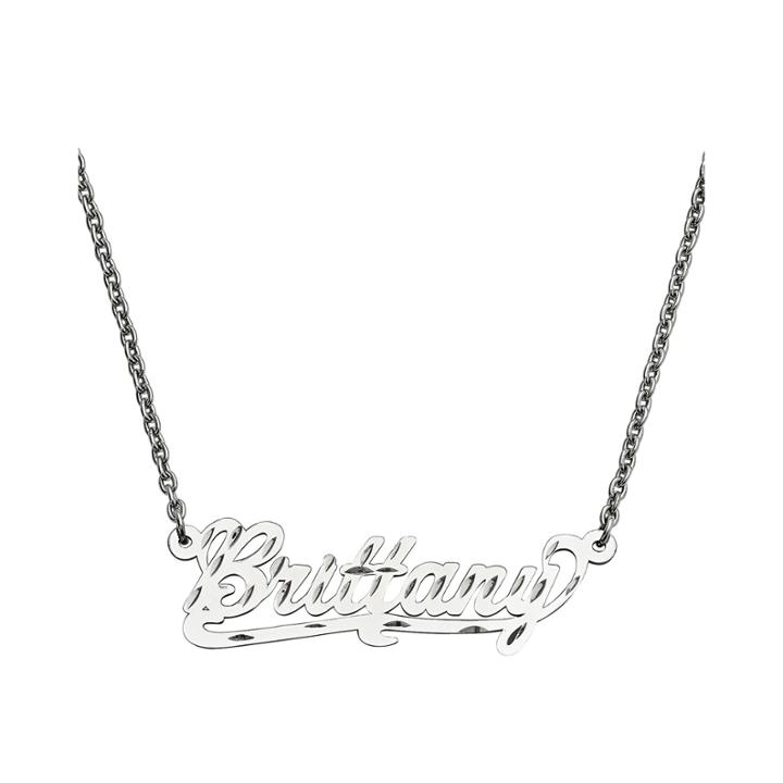 Personalized 15x45mm Diamond-cut Scroll Name Necklace