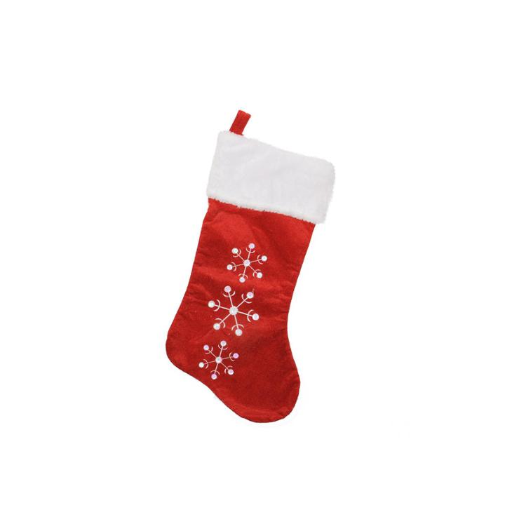 19 Red Velvet Embroidered & Sequined Snowflake Christmas Stocking With White Cuff