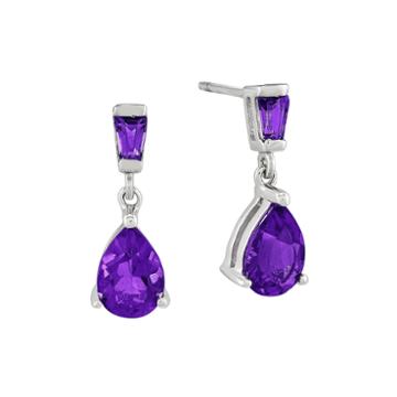 Genuine Amethyst 14k White Gold Genuine Amethyst Drop Earrings