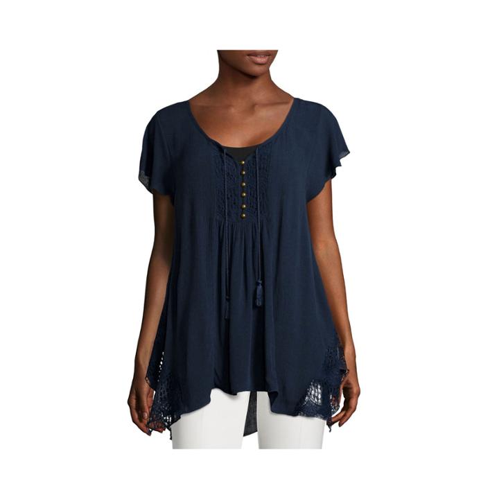 Unity&trade; Short-sleeve Lace Henley Top