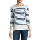 Liz Claiborne 3/4-sleeve Button-back Stripe Tee