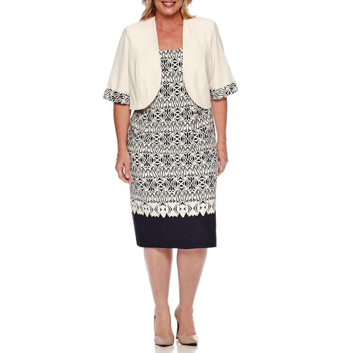 Maya Brooke Short-sleeve Tribal Jacket Dress - Plus