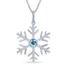Enchanted By Disney Genuine Blue Topaz & 1/6 C.t.t.w. Diamond Frozen Snowflake Pendant Necklace In Sterling Silver