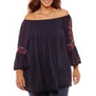 3/4 Embroidered Sleeve Off The Shoulder Blouse-plus