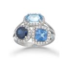 Womens Blue Blue Topaz Sterling Silver 3-stone Ring