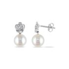 Diamond Accent Round White Pearl 10k Gold Stud Earrings