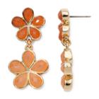 Liz Claiborne Orange Stone Gold-tone Flower Double-drop Earrings