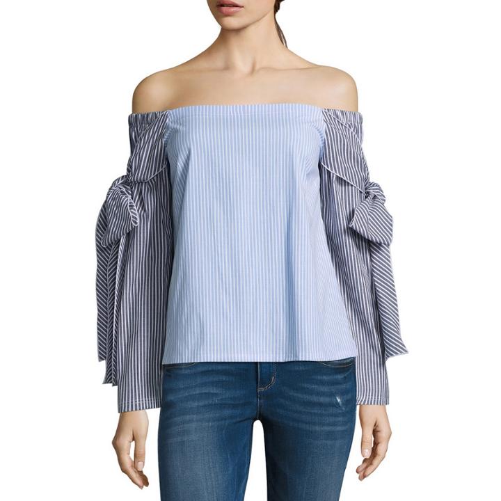 Belle + Sky Off Shoulder Mixed Stripe Top
