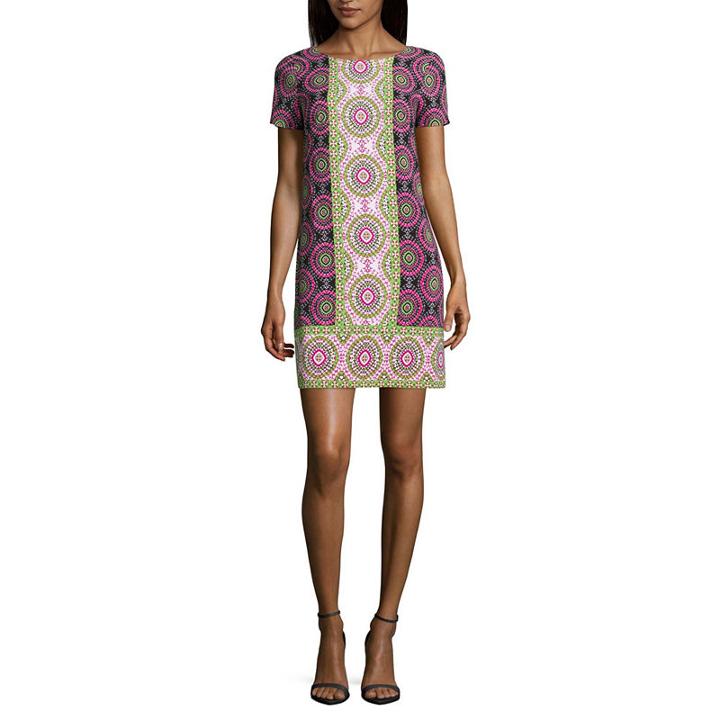 London Style Short Sleeve Pattern Shift Dress-petite