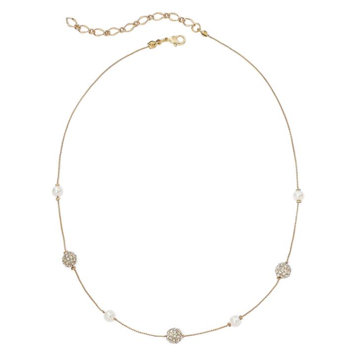Vieste Simulated Pearl And Fireball Gold-tone Illusion Necklace