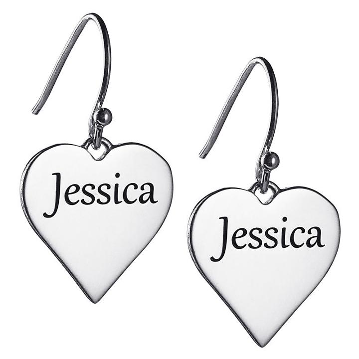 Personalized Sterling Silver Heart Drop Earrings