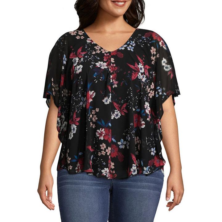 Liz Claiborne Floral Poncho Blouse - Plus