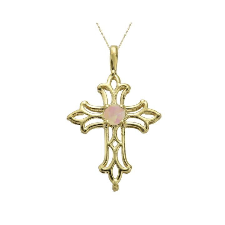 Lab-created Opal 10k Yellow Gold Cross Pendant Necklace