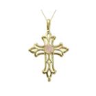 Lab-created Opal 10k Yellow Gold Cross Pendant Necklace