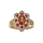 Limited Quantities Genuine Brown Zircon And Lead Glass-filled Hot Pink Ruby Flower Ring