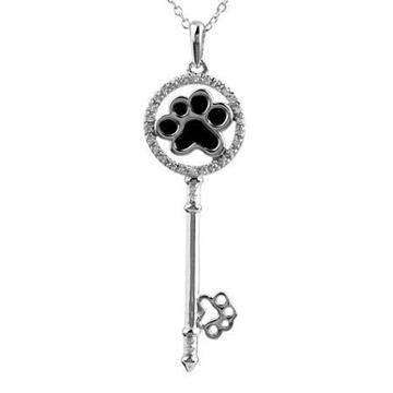 Aspca Tender Voices 1/10 Ct. T.w. Diamond Paw Print Key Pendant Necklace